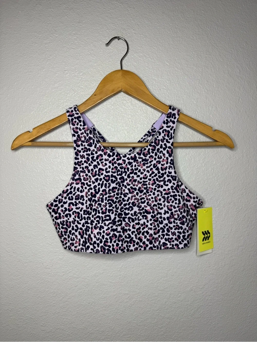 New all in motion Purple Leopard Print Strappy Sports Bra L (10/12) Kid Girls